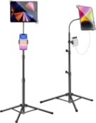 RRP £60 Set of 2 x Sxuan Tablet Tripod Stand, Height Adjustable Tablet Floor Stand with 2 Holders