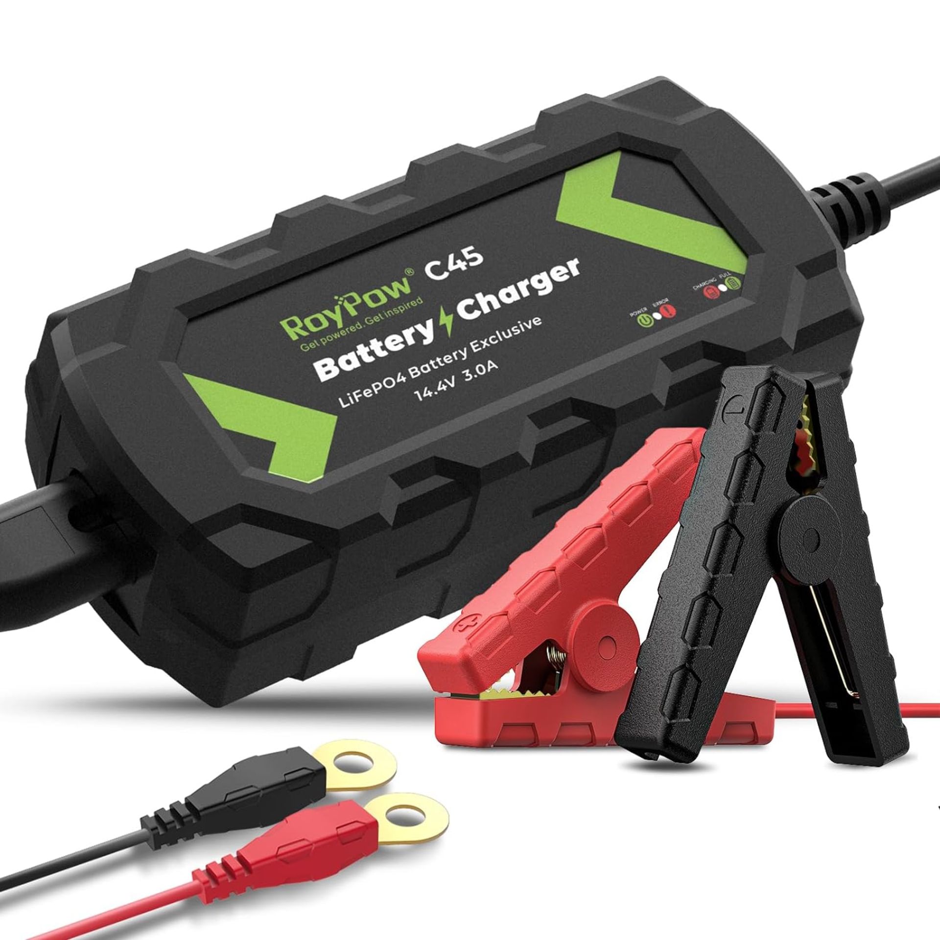 RRP £28.99 RoyPow LiFePO4 Battery Charger, 14.4V 3A Automatic Trickle Battery Charger, 12V Battery - Image 2 of 3