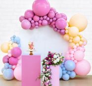 RRP £140 Set of 10 x Retro Pink Balloon Garland Arch Kit with Pink Blue Yellow Latex Balloon Tying