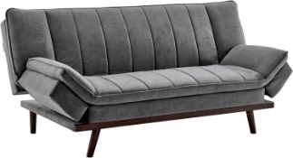 RRP £299 Bravich Mondaine 3 Seater Sofa Bed - Grey. Velvet Fabric Click Clack Sofa Bed, Recliner Cou