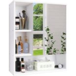 RRP £65.99 SMIBUY Bathroom Mirror Cabinet Wall Mounted, Bamboo Space Saver with Mirror Door and