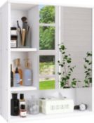 RRP £65.99 SMIBUY Bathroom Mirror Cabinet Wall Mounted, Bamboo Space Saver with Mirror Door and