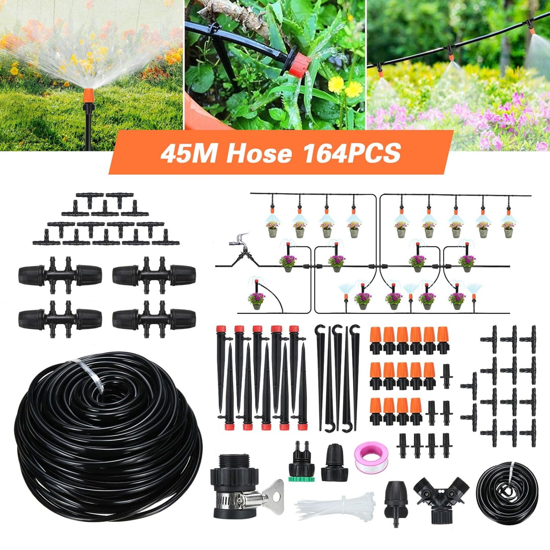 RRP £25.99 Micro Drip Irrigation Kit 45m/147ft Irrigation System 164PCS Garden irrigation System