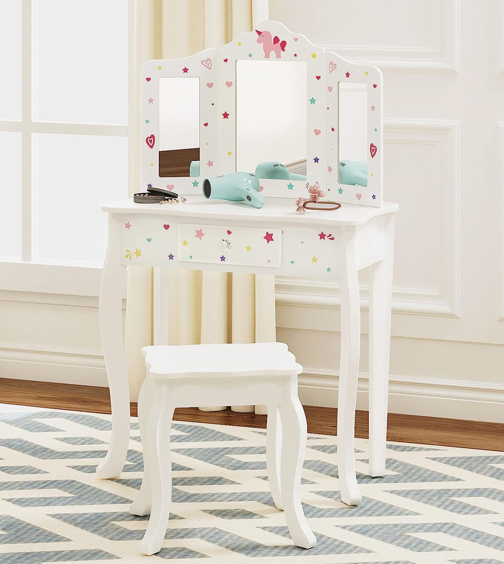 RRP £89.99 UTEX Pretend Play Kids Vanity Table and Chair Vanity Set with Mirror Makeup Dressing