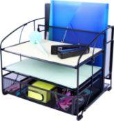 RRP £25.99 EXERZ Mesh Desk Organiser Office Supplies 3 Trays/Desktop File Holder with Sliding Drawer