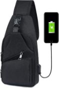 Lightweight Sling Bag, Chest Bag with USB Charging Port, Crossbody For Hiking,Cycling, Traveling
