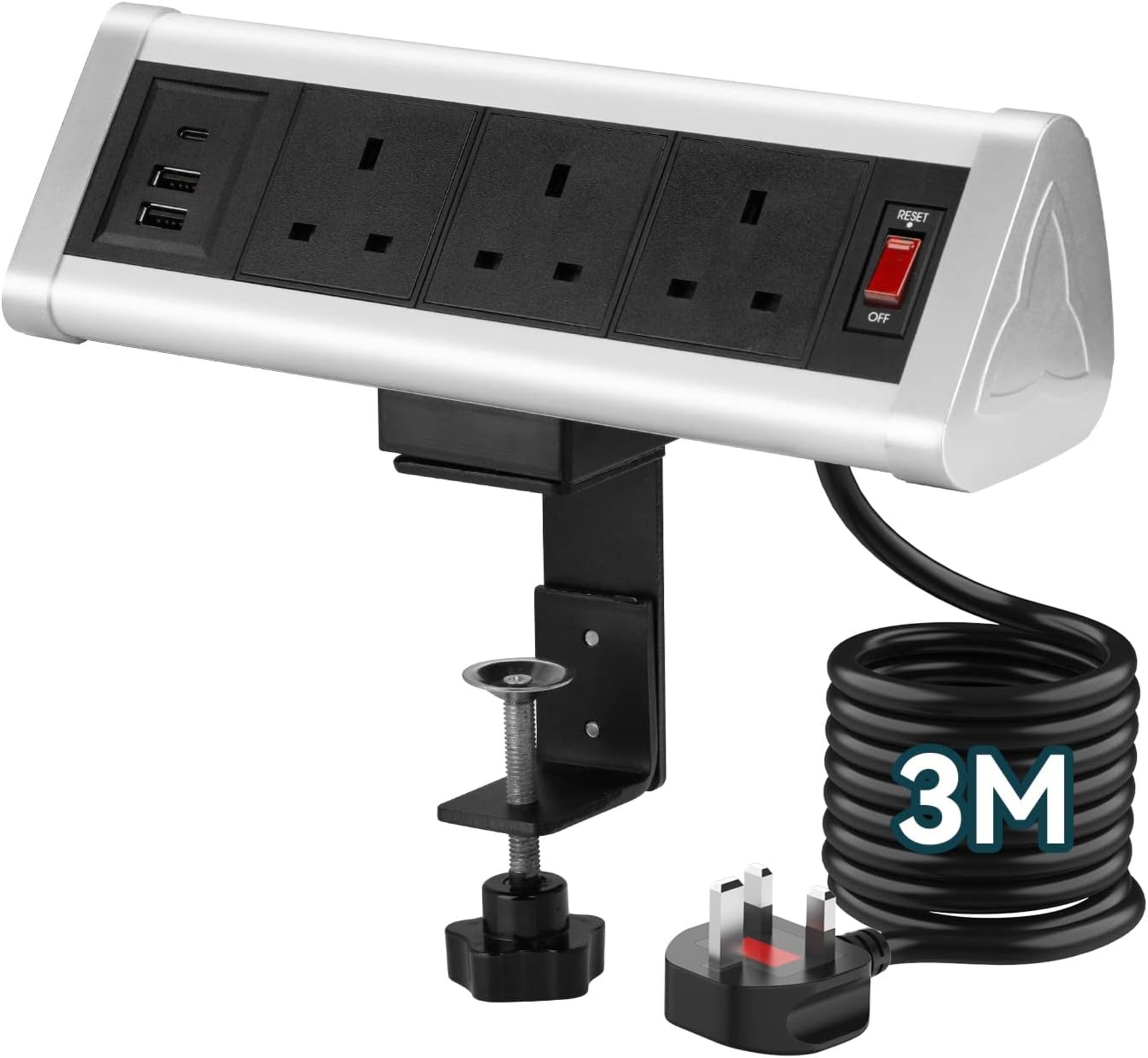 RRP £42.99 Desk Power Socket with USB C, Sewingvr Desk 3M Power Strip 3 Way Plug and 2 USB A, Desk