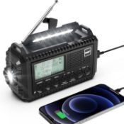 RRP £49.99 Dab Wind Up Radio, 5000 mAh Solar Powered Emergency Radio with SOS Alarm, Hand Crank