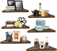 RRP £40 Set of 2 x Giftgarden 6-Pack Corner Shelves, Floating shelves Rustic Triangle Wall Mounted