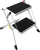 Foldable 2 Step Ladder Compact Heavy Duty Steel Portable with Anti-Slip Stable