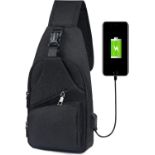 Lightweight Sling Bag, Chest Bag with USB Charging Port, Crossbody For Hiking,Cycling, Traveling