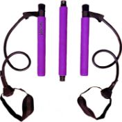 RRP £60 Set of 3 x Velageo Pilates Bar Kit for Portable Home Gym Workout + 2 Latex Exercise
