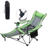 RRP £59.99 HALOVIE Camping Chair Folding Reclining Fishing Chair with Cup Holder Detachable Footrest