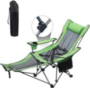 RRP £59.99 HALOVIE Camping Chair Folding Reclining Fishing Chair with Cup Holder Detachable Footrest