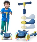 RRP £49.99 Wheelive 3 in 1 Kick Scooter with Removable Seat, 3 LED Wheels Kick Scooter for Kids,