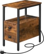 RRP £69.99 HOOBRO Side Table, Narrow Bedside Table with Charging Station, USB Ports & Power Outlets,