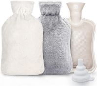 Anstore 2 Litre Hot Water Bottle with Cover - Super Soft Fluffy Cover, Premium Natural Rubber Hot