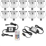 RRP £59.99 INDARUN RGB Led Decking Lights 0.5W Waterproof IP67 Ø30MM + WiFi Controller - 10 Packs