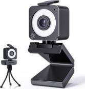 RRP £39.99 QDSYLQ Webcam, Full HD 1080P Streaming Webcam with Microphone and Ring Light for PC,