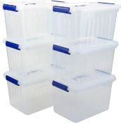 RRP £34.99 Buyitt Set of 6 Plastic Storage Bins with Lid, 12 Litre Storage Latch Boxes, Clear