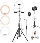 RRP £24.99 K&F Concept 11” LED Ring Light with Maximum 70” Tripod Stand, 3 Phone Holders and
