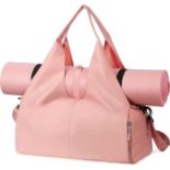 Pink Travel Duffle Bag with Shoes Compartment and Wet Pocket Yoga Mat Bag for Women Carry Luggage