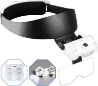 Head-Mounted Magnifying Glass 2 LED Lights 5 Interchangeable Lenses (1.0X 1.5X 2.0X 2.5X 3.5X)