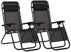 RRP £57.99 Havnyt Zero Gravity Reclining Chairs Garden Sun Loungers Black SET OF 2