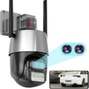 RRP £69.99 8X PTZ Security WiFi Camera Outdoor with 360° Dual Camera, 4MP Zoom Auto Tracking, CCTV