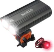 BenRich 2400 Lumen Bike Light Set - Powerful Front and Back Bike Lights with Waterproof Design,