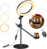 RRP £43.99 LUXSURE 10"Overhead LED Ring Light, Video Recording Lighting with Tripod Stand, with 3