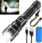 RRP £29.99 Goreit Torches Led Super Bright Rechargeable,20000 Lumens USB Tactical Torch,Xhp70.2