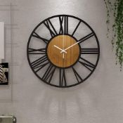 RRP £29.99 HAITANG 40cm Round Wood Wall Clock Black Room Decor,Vintage Roman Numeral Nearly Silent