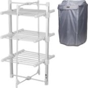 RRP £119 GlamHaus Electric Heated Clothes Airer Dryer Rack Aluminium with Cover Indoor - Folds