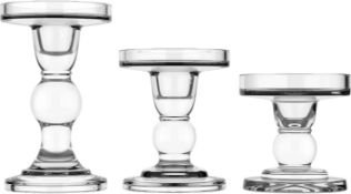 RRP £50 Set of 2 x Lewondr Glass Candle Holders, 3 Pieces Crystal Clear Candlesticks With Elegant