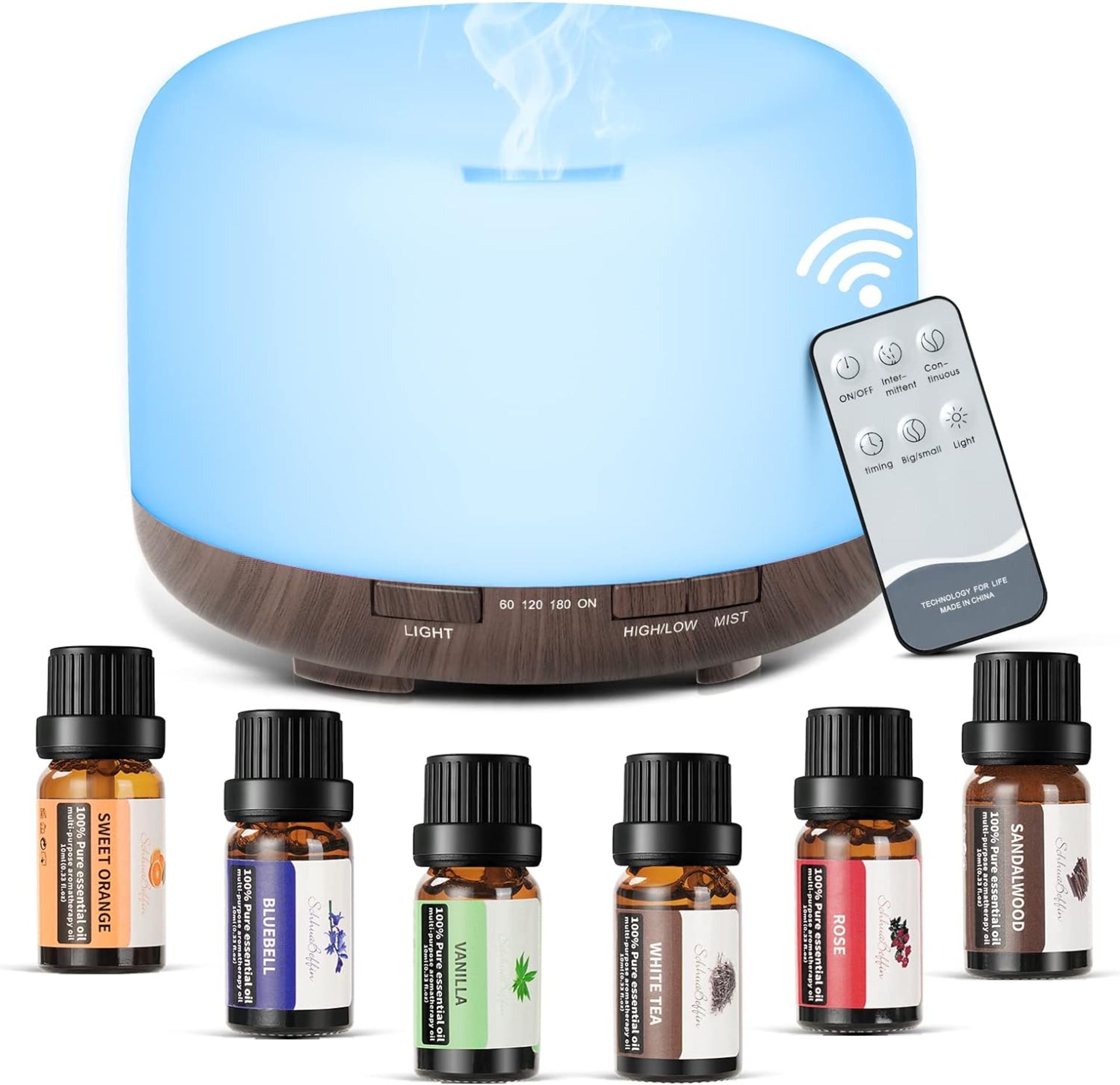 ACWOO Aromatherapy Diffuser Set, 500ml Aromatherapy Scented Diffuser Humidifier with Remote Control,