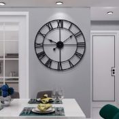 RRP £29.99 HAITANG 40cm Large Metal Black Retro Wall Clock Silent Non-Ticking Battery Operated