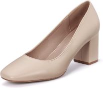 RRP £33.99 Women Block Heel Court Shoes Closed Toe Matte Party Wedding Pumps Shoes Smooth Leather,41