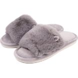 Set of 2 x Caramella Bubble Women's Plush Soft Fluffy Fur Furry Slippers, Open Toe Cozy menory