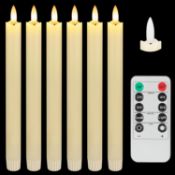 RRP £24.99 SEHNSY Set of 6 Ivory Flameless Taper Candles with Remote Dripless Battery Operated LED