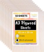 RRP £38.99 Creative Deco 10 x A3 Plywood Sheets | 420 x 300 x 3mm Baltic Birch Wood Ply | Perfect
