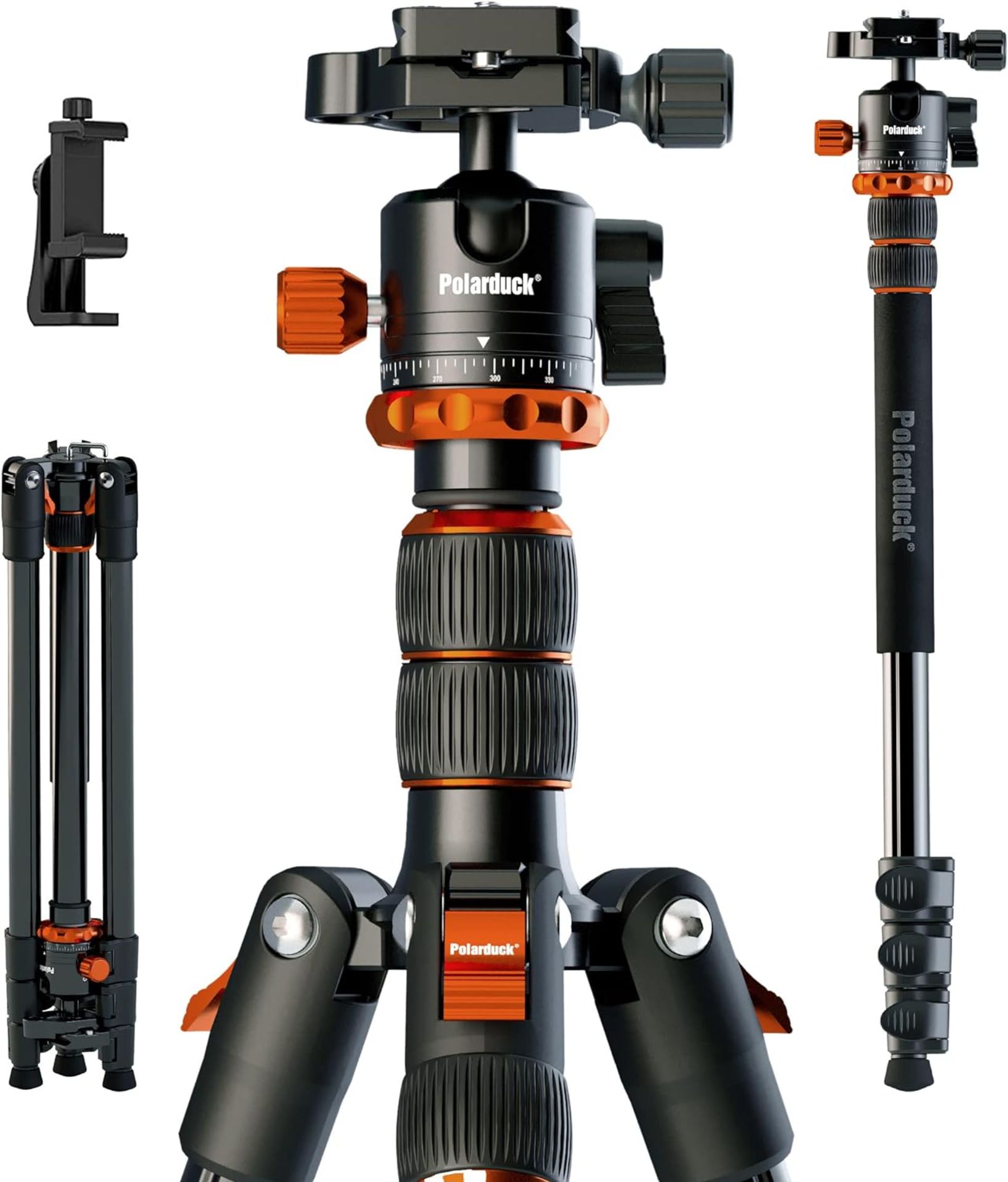 RRP £55.99 Polarduck Camera Tripod Phone Tripod: Aluminum Travel Tripod Stand Monopod & Carrying Bag