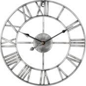RRP £29.99 Oversize Farmhouse Metal Wall Clocks Rustic Round Silent Non Ticking Battery Operated
