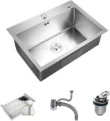 RRP £77.99 Inset/Undermount Stainless Steel Kitchen Sink Single Deep Square Bowl Sink with Drain,