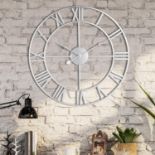 RRP £36.99 HAITANG Roman Retro Large Wall Clock 47cm Round Metal Nearly Silent Little Ticking