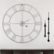 RRP £29.99 HAITANG 40cm Large Metal Silver Retro Wall Clock Silent Non-Ticking Battery Operated