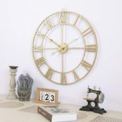 RRP £36.99 HAITANG Roman Retro Large Wall Clock 47cm Round Metal Nearly Silent Little Ticking