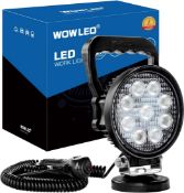 RRP £75 Set of 3 x WOWLED 12V 24V 27W Round Magnetic Base LED Work Light Floodlight Offroad