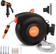 RRP £79.99 Umi Garden Hose Reel with 25M Hose, Auto Rewind Wall-Mounted Reel, 9 Spraying Modes Spray