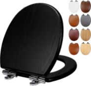 RRP £46.99 Fanmitrk Black Wooden Toilet Seat, Soft Close Toilet Seat with Adjustable Strong Zinc
